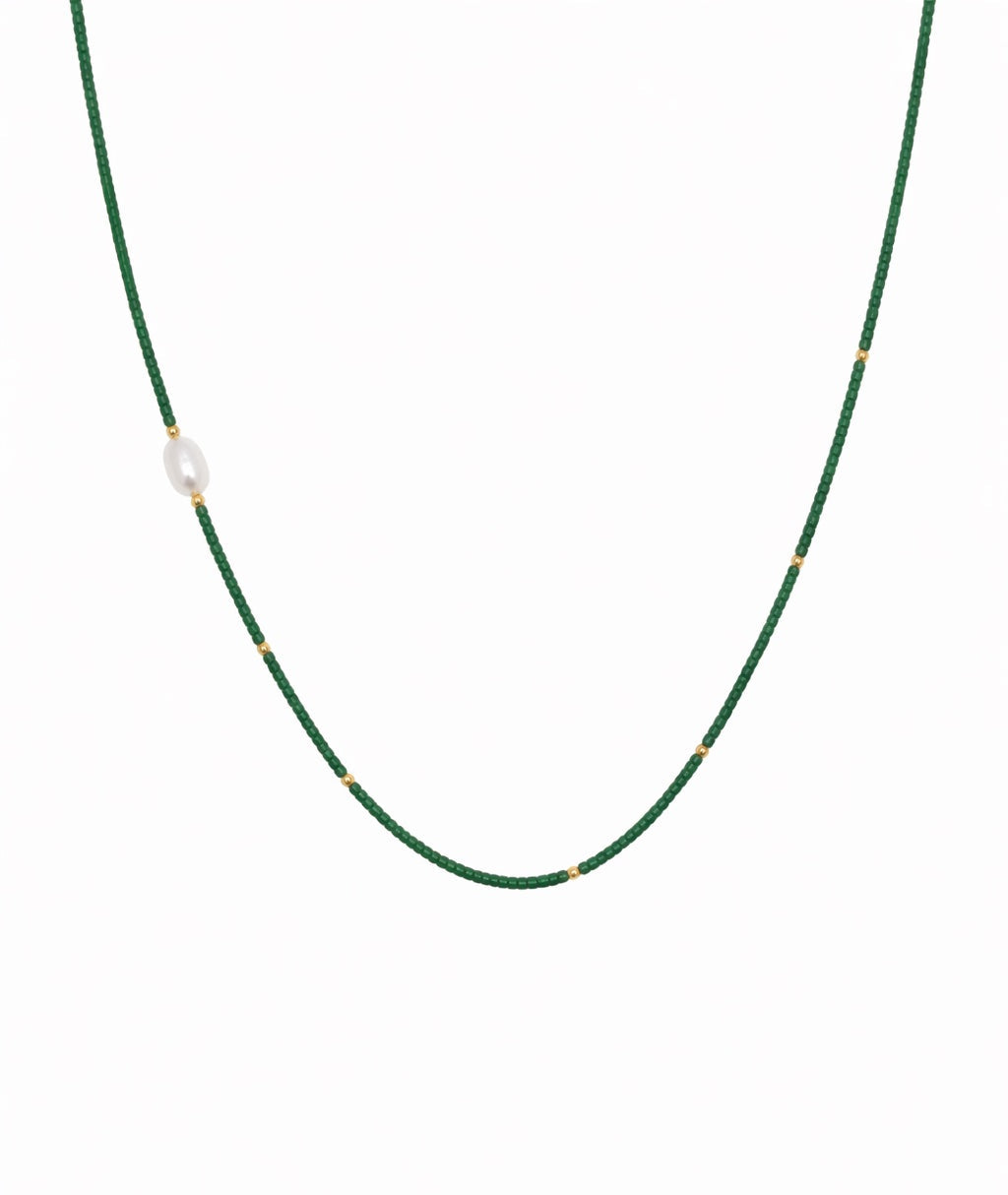 Alex Necklace - Emerald Green with Pearl