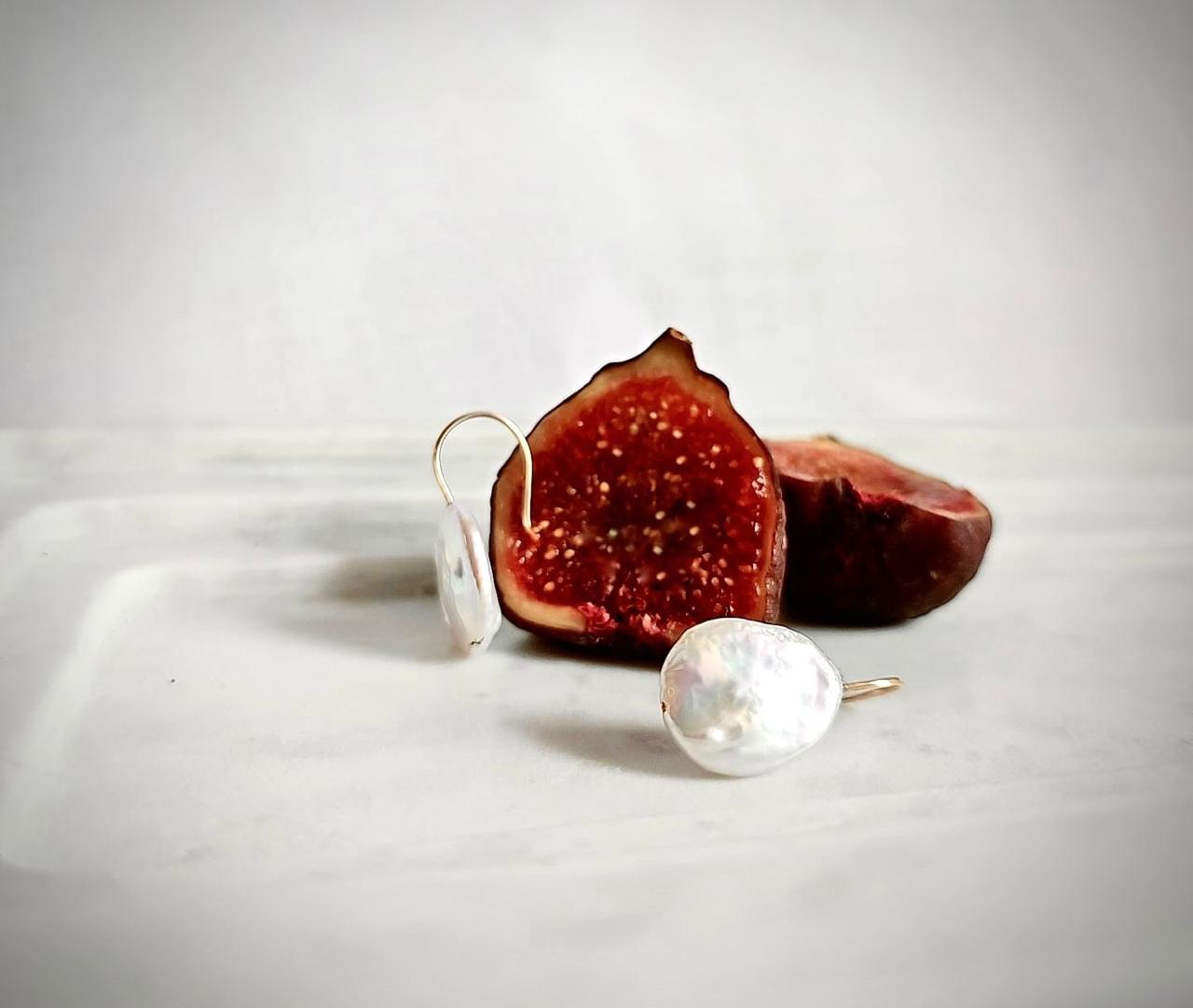 Organic Pearl Drop Earrings with Pearl Necklace
