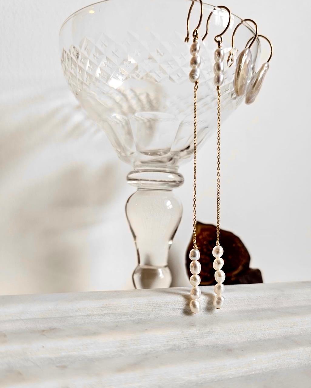 Organic Pearl Drop Earrings with Pearl Necklace