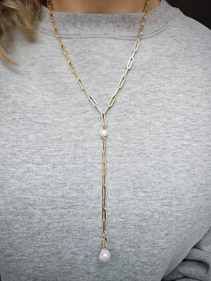 Pearl / Paper Clip Chain Necklace